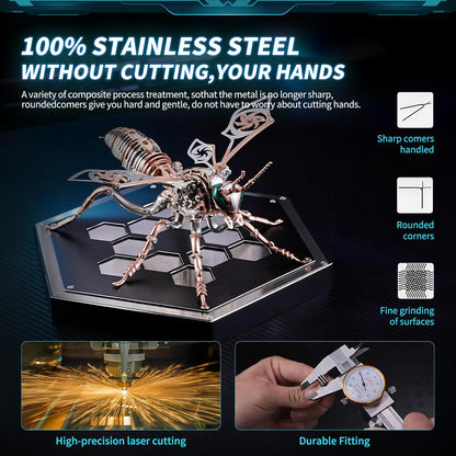 3D Puzzles for Adults, Metal Model Kit Wasp Mechanical Puzzle for Adults/Teens, DIY Creative Craft Gifts Kits Difficult Assembled 3D Puzzle for Family Time, Home Decor (Rosegold)