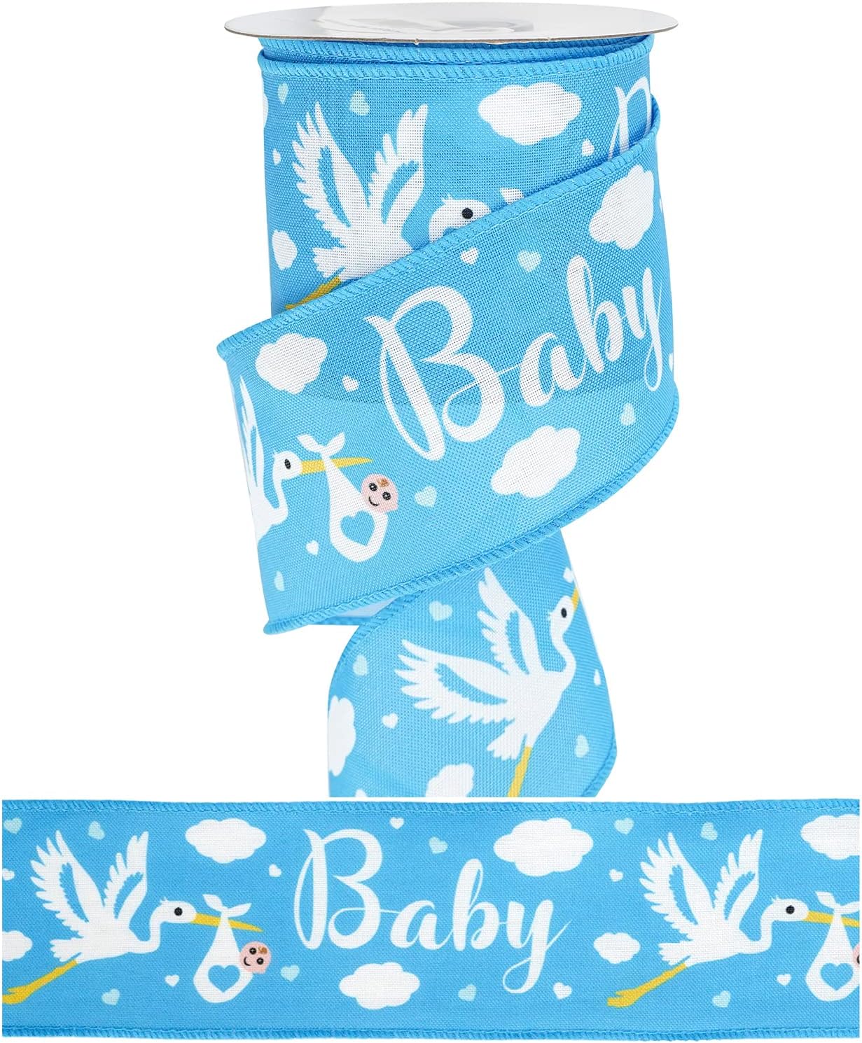 MEEDEE Baby Boy 2.5 Inch Burlap Wired Ribbon for Baby Shower, Diaper Cake, Welcome Home Favors, Gift Box, Table Decor - Blue (10 Yards) - Crafty Corner
