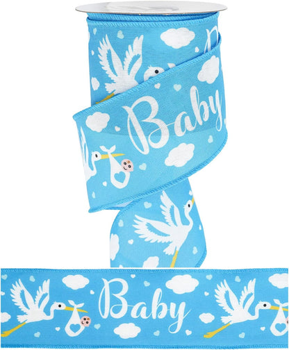 MEEDEE Baby Boy 2.5 Inch Burlap Wired Ribbon for Baby Shower, Diaper Cake, Welcome Home Favors, Gift Box, Table Decor - Blue (10 Yards) - Crafty Corner