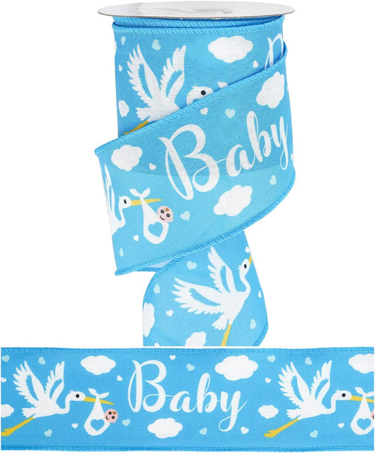 MEEDEE Baby Boy 2.5 Inch Burlap Wired Ribbon for Baby Shower, Diaper Cake, Welcome Home Favors, Gift Box, Table Decor - Blue (10 Yards) - Crafty Corner