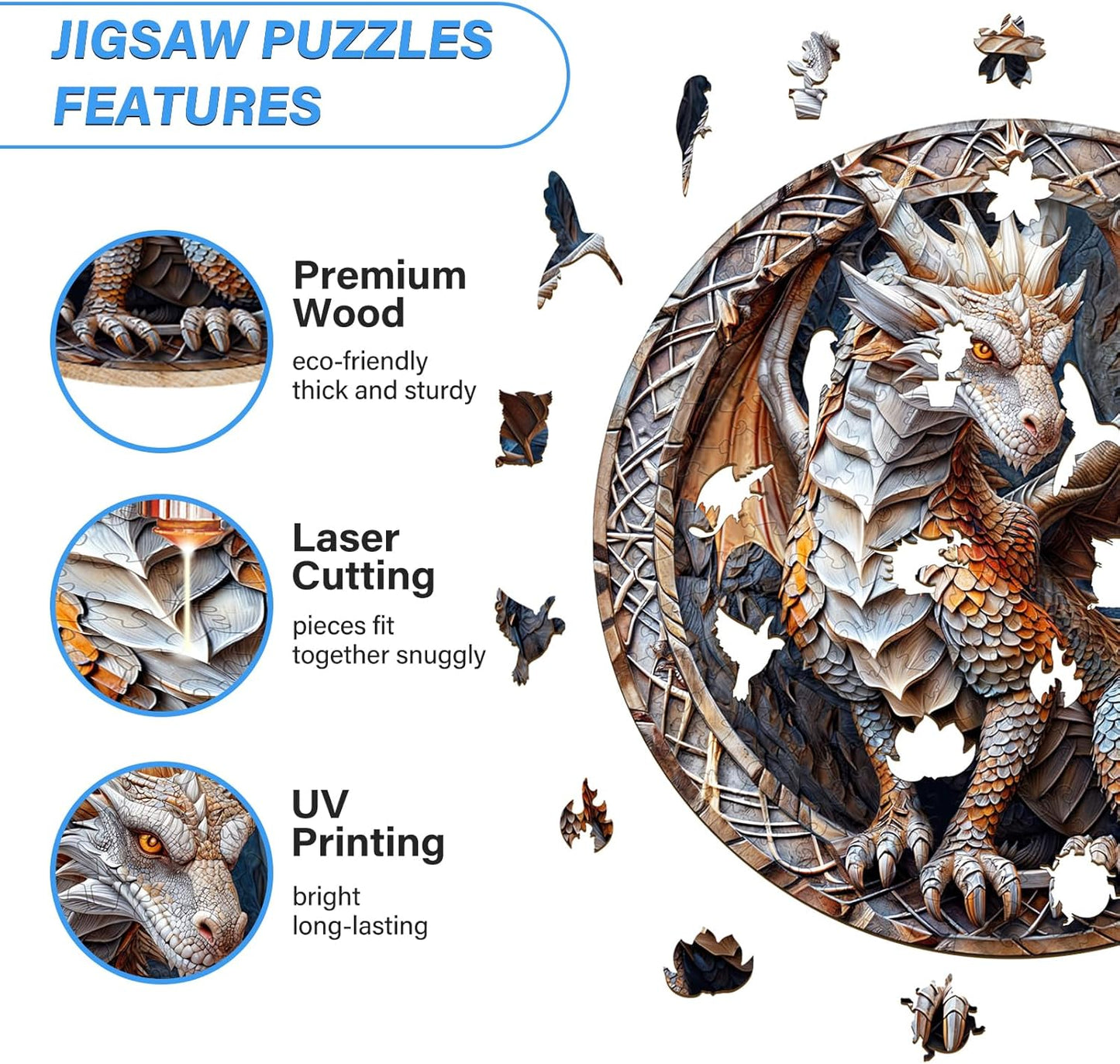 Wooden Puzzles for Adults, Cave Dragon Puzzle, Wood Adult Puzzle, Wooden Puzzle for Family Game and Birthday Gifts for DIY Lover (S-8.5 * 8.5in 100pcs)