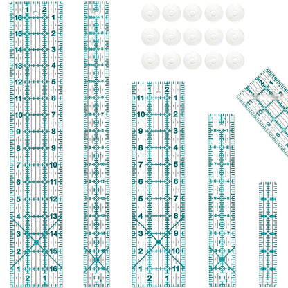 Quilting Rulers, Sewing Ruler, Acrylic Ruler for Sewing and Quilting,Cutting Ruler with Non-Slip Rings (3"x17",1.5"x17",3"x12",1.5"x10",1"x6") (Blue)