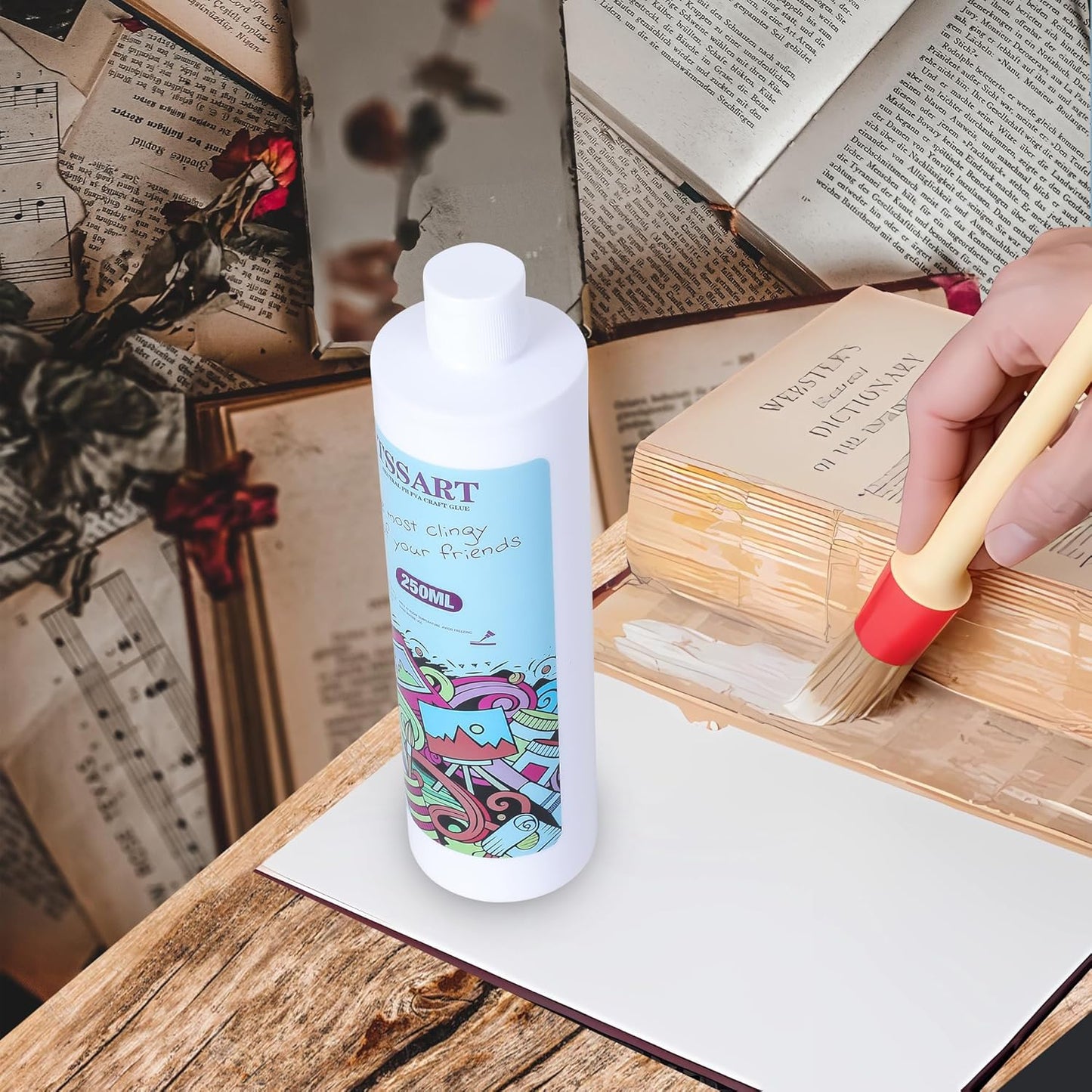 Neutral pH Craft Glue - 8.4floz Acid-Free PVA Formula Water Soluble Glue, Dries Clear and Flexible - Ideal for Arts, Paper, Photography, Scrapbooking and Book Binding - Flip Cap