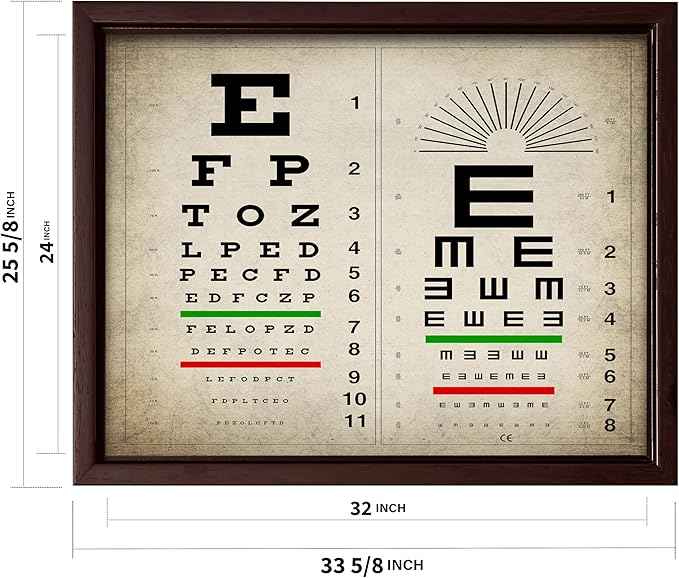 Poster Master Vintage Eye Chart Canvas - Retro Vision Test Print - Medical Art - Gift for Men, Women & Doctor - Optical Wall Decor for Office, Hospital or Clinic - 24x32 Brown Framed Canvas