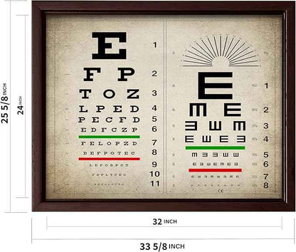 Poster Master Vintage Eye Chart Canvas - Retro Vision Test Print - Medical Art - Gift for Men, Women & Doctor - Optical Wall Decor for Office, Hospital or Clinic - 24x32 Brown Framed Canvas