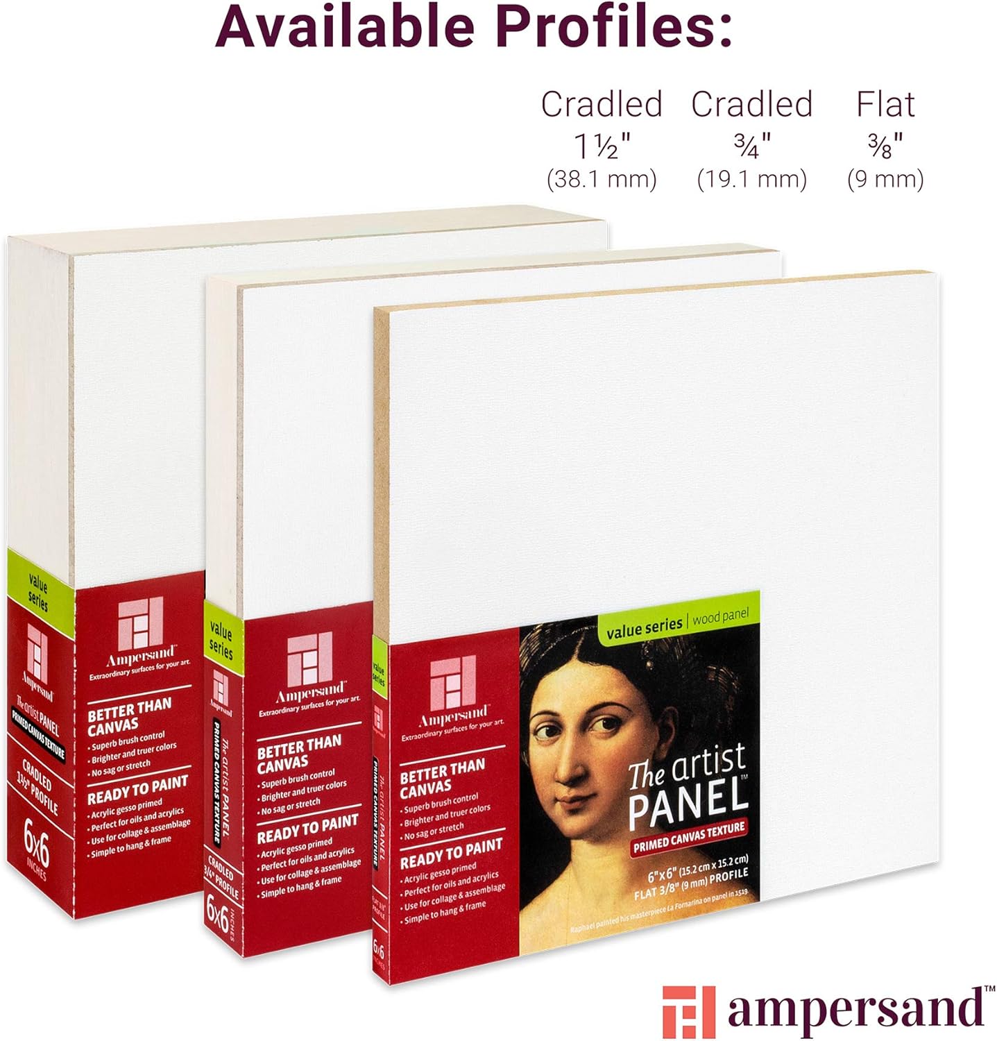 Ampersand Art Supply Wood Gesso Art Painting Panel: Canvas Texture, 1.5 Inch Cradle, 12" x 12"