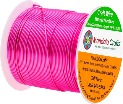 Mandala Crafts 22 Gauge Anodized Aluminum Craft Wire for Jewelry Making - 100 FT Colored Flexible Hot Pink Wire - Bendable for Bonsai Armature Crafting Sculpting - Crafty Corner