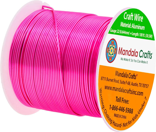 Mandala Crafts 22 Gauge Anodized Aluminum Craft Wire for Jewelry Making - 100 FT Colored Flexible Hot Pink Wire - Bendable for Bonsai Armature Crafting Sculpting - Crafty Corner