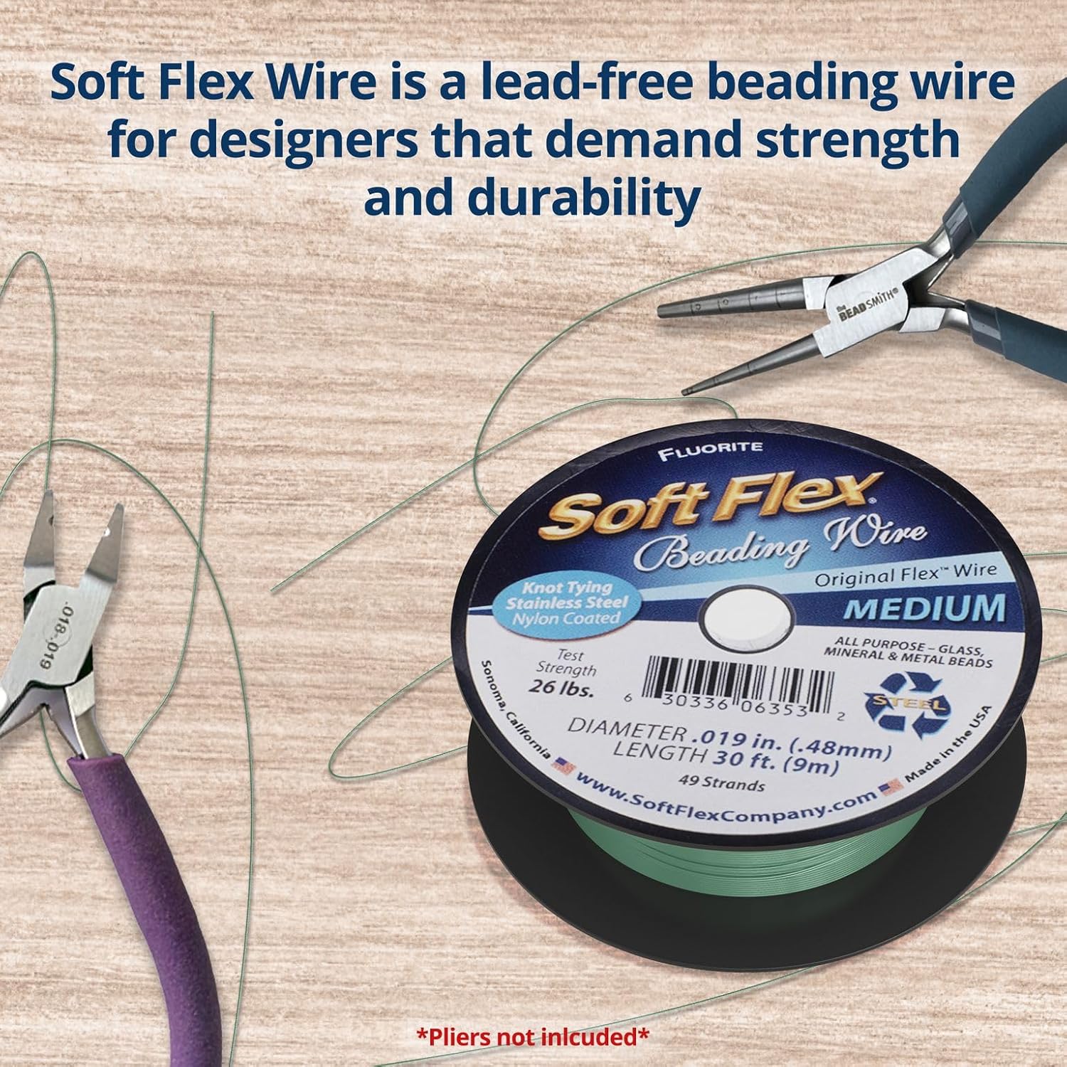 Soft Flex 49 Strand Beading Wire - Medium 0.19 Diameter - 30 Feet Nylon Design Wire - Crafty Corner