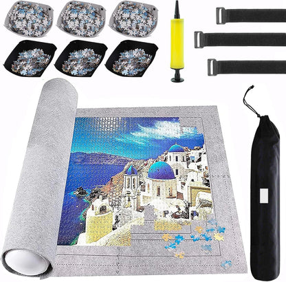 Puzzle Mat Roll Up for 3000 2000 1500 Pieces Jigsaw Puzzles, Large Portable Pad Table Non-Slip Board Saver Mats with 6 Sorting Trays, Inflatable Tube, 3 Straps, Keeper Storage Bag, Adults Gifts
