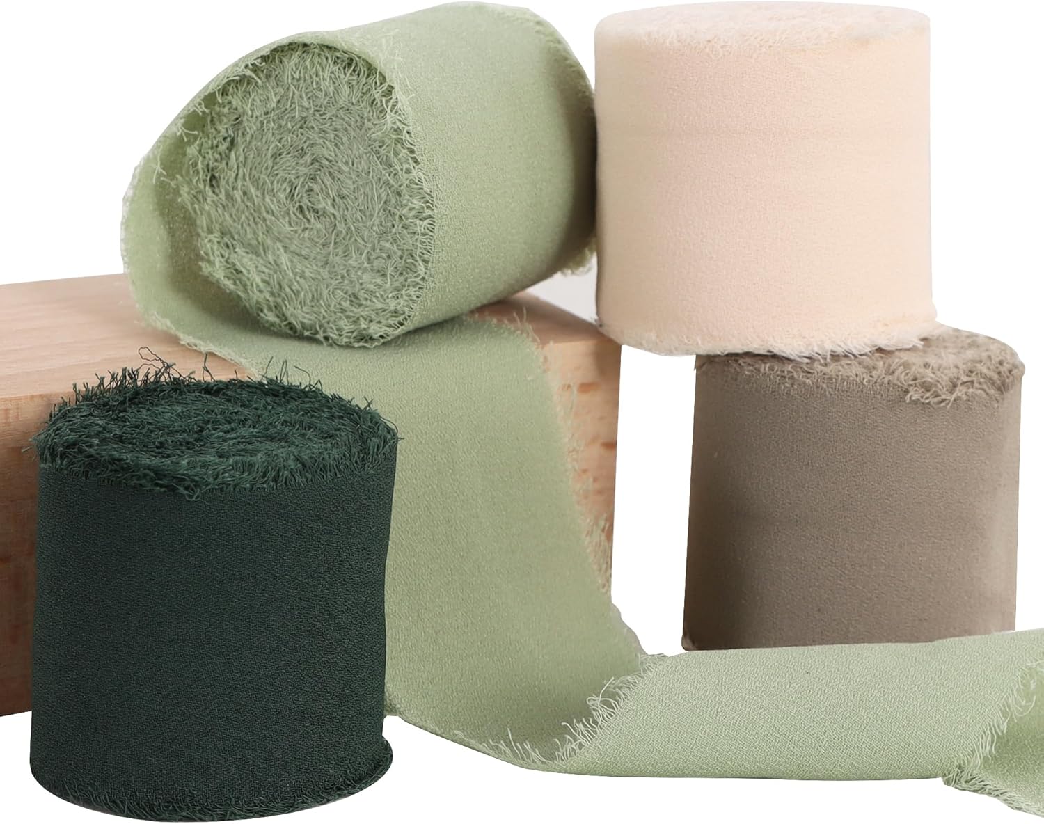 TONIFUL 4 Rolls Silk Chiffon Ribbon, 1-1/2 Inch x 22yds, Sage Green Chiffon Ribbons Set, Handmade Fringe Silk Ribbon for Gift Wrapping Bridal Bouquets Wedding Invitations Decoration Crafts - Crafty Corner