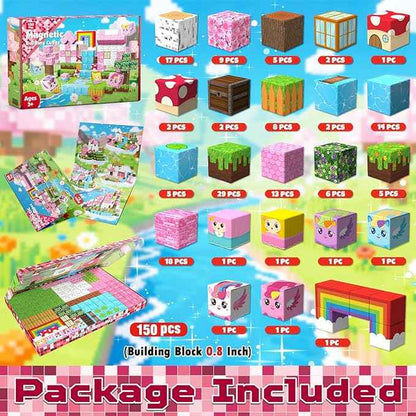 Magnetic Blocks - 150PCS Building Blocks Unicorn Cubes - Toys for Montessori Toddler Christmas Birthday Gifts - STEM Sensory Toys for 3 4 9 10 Year Old Girl