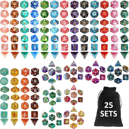 DND Dice Set, 25 X 7 (175 Pieces) Polyhedral D&D Dice Set Three-Color, Two-Color and Monochrome Dice for Dungeons and Dragons with 1 Black Bags