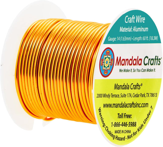 Mandala Crafts 14 Gauge Anodized Aluminum Craft Wire for Jewelry Making - 60 FT Colored Flexible Gold Tone Wire - Bendable for Bonsai Armature Crafting Sculpting - Crafty Corner