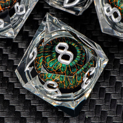 ARUOHHA DND Resin Dice Dragon Eye Dice Liquid Core Red Sharp Edged Dice Set with Gift Box, Polyhedral D and D Dice Set Role Playing Game D20 D12 D10 D8 D6 D4