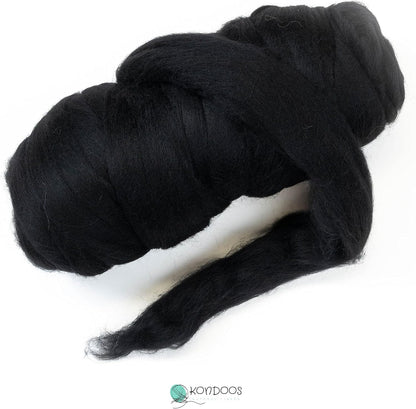 Colored Natural Wool roving, 1 lb. Best Wool for Needle Felting, Wet Felting, handcrafts and Spinning. (Total Black, 1 lb)