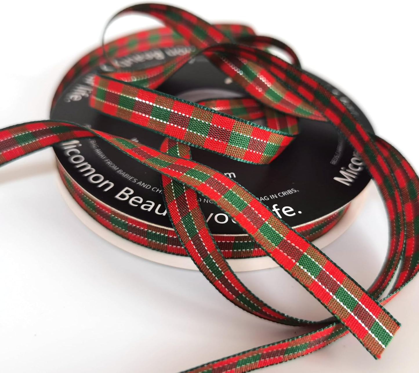 Micomon X'Mas Gingham Ribbon Green Red Metallic Gingham Ribbon 25 Yards Each Roll 100% Polyester (3/8",RedGreenGold) - Crafty Corner