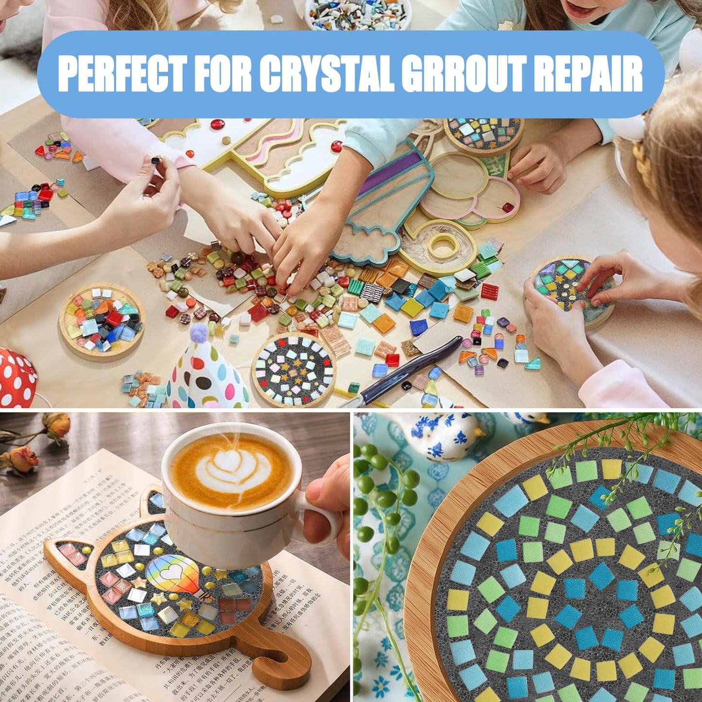Mosaic Crystal Grout, Mosaics Tile Tools, Mosaic Tile Accessories – Essential for Handmade Grouting and Perfect for DIY Craft Projects (Gray, 8.8oz)