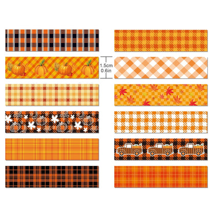 12 Pcs Thanksgiving Washi Tape Fall Maple Leaf Masking Tape Pumpkin Pattern Decorative Paper Sticker for Fall Party Holiday Scrapbook DIY Craft Gift Wrapping Handbook Sticker