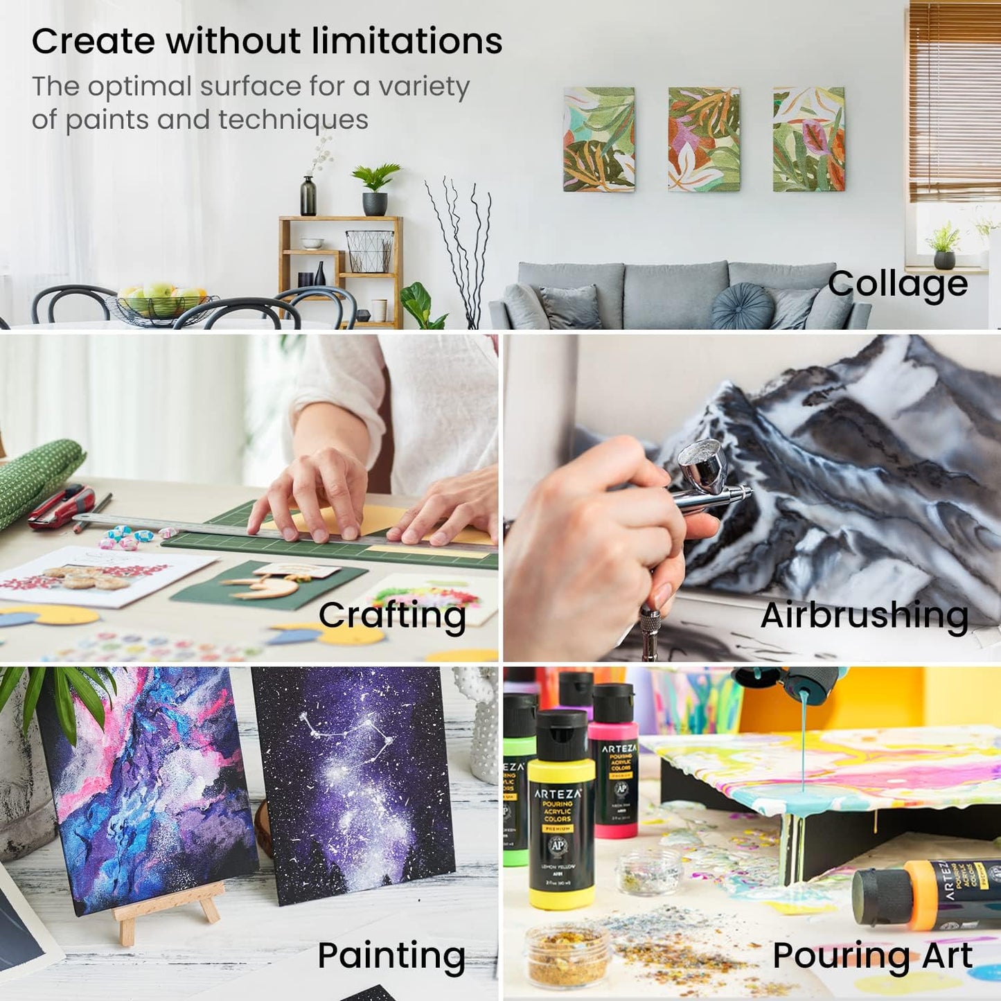 ARTEZA Canvas Panels for Painting, 28 Pieces, 5 x 7, 8 x 10, 9 x 12, 11 x 14 Inches, Cotton, Gesso-Primed, Art Supplies for Acrylic and Oil Painting