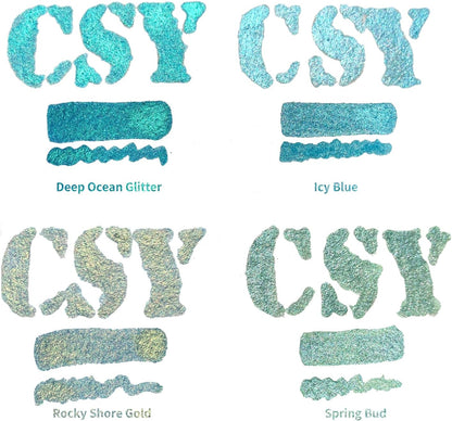 CSY art gallery Metallic Acrylic Ink-Craft Paint-Calligraphy Inks,Glitter-Pearlescent -ICY Blue Drawing Ink Liquid Gold Leaf Paints with Dropper, 1oz - 29.5 ml (Ice Lake Mountains Set) - Crafty Corner