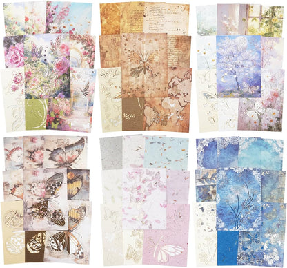 Vintage Butterfly-Themed Scrapbook Paper Set, 144 PCS Including Hollow-Out and Decorative Paper for Junk Journaling, Scrapbooking, DIY Crafts, and Art Supplies