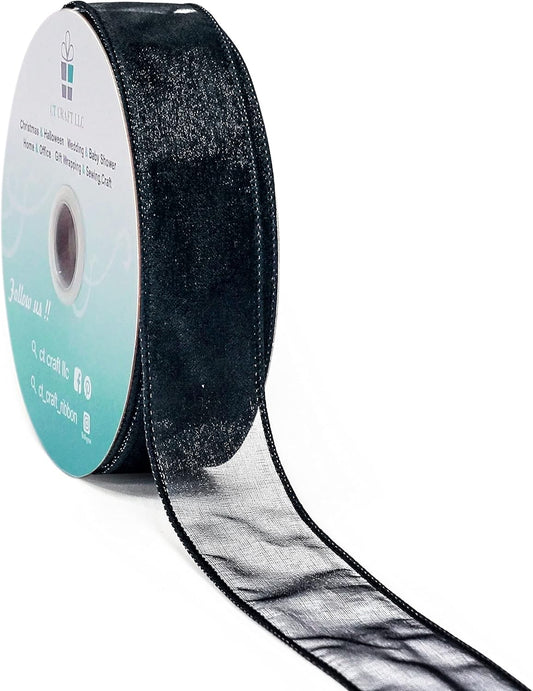 CT CRAFT LLC Sheer Organza Wired Ribbon 1.5" x 50Yards Black for Wedding Chair Bow Flora Bouquet Gift Wrapping Christmas Tree Home Decor Wreath - Crafty Corner