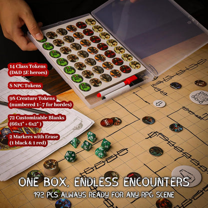 CZYY RPG Dry Erase Token Set - 192 PCS | Reusable Blank Tokens, Creature Tokens, 5E Class Characters with Maker Pens | Ideal for DND, Pathfinder, TTRPGs, MTG & Board Game