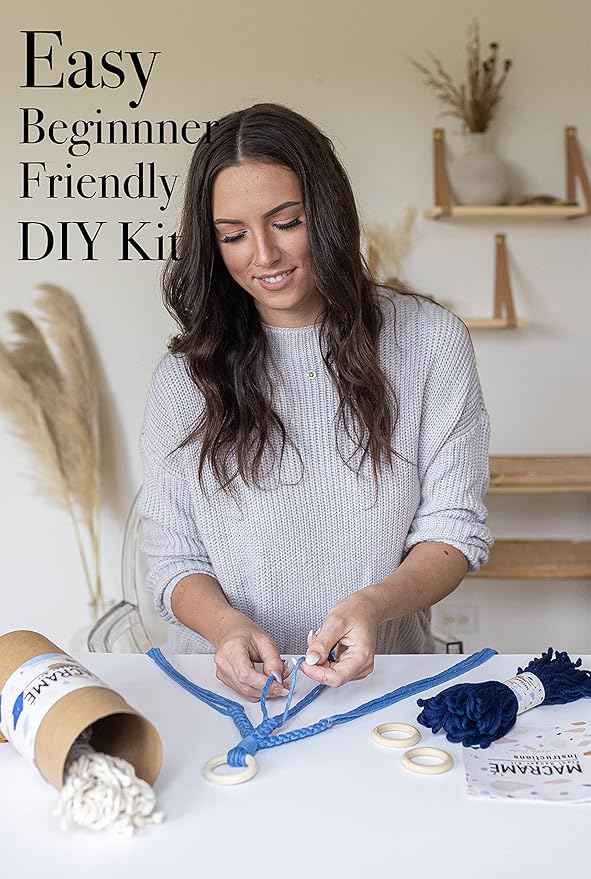 Aesthetic Creative Macrame Kit, Makes 3 DIY Plant Hangers for Teens & Adult Beginners, Craft Supplies for Boho Art Project-3 Custom Color Macrame Cord, Wooden Rings & Instructions