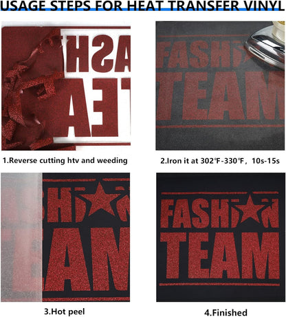 FUNKAKA Glitter Heat Transfer HTV Vinyl Bundle, 8 Rolls 12" x 3ft Iron On Vinyl for T-Shirt 8 Assorted Colors Glitter HTV Vinyl for All Cutter Machines Easy to Cut