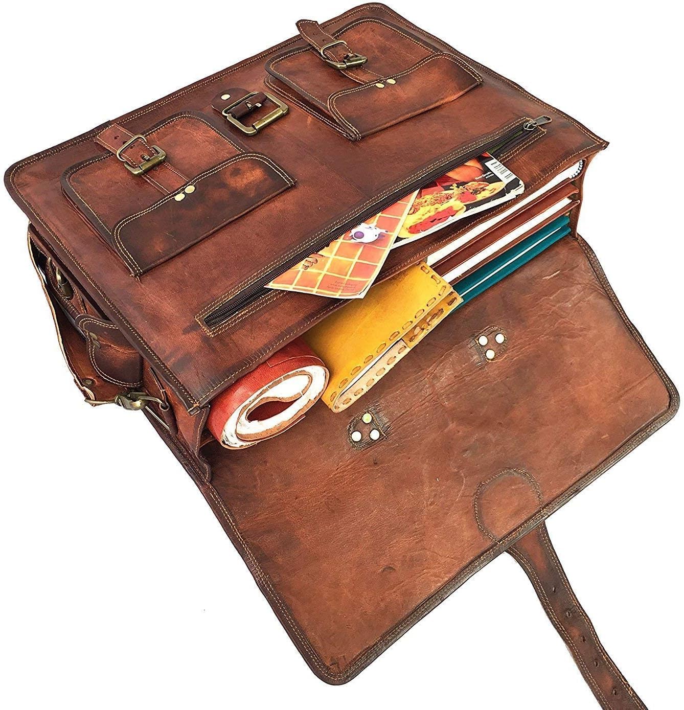 cuero Leather Messenger Bag for Men, 18 Inch Laptop Crossbody, Handmade Leather Shoulder Satchel Bag for Men, Full Grain Business Briefcase for Office/Work/Travel - Vintage Brown