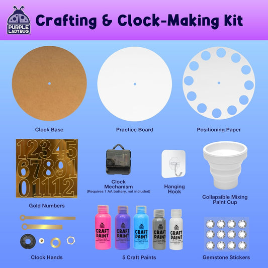 Paint Pouring DIY Clock Kit - Complete Decorate & Painting Kit for Kids 6-8 - Creative Arts & Crafts for Girls Age 10-12 - Christmas Boys & Girls Gifts 8-12 Years Old - Tween & Teen Girl Gifts Ideas - Crafty Corner
