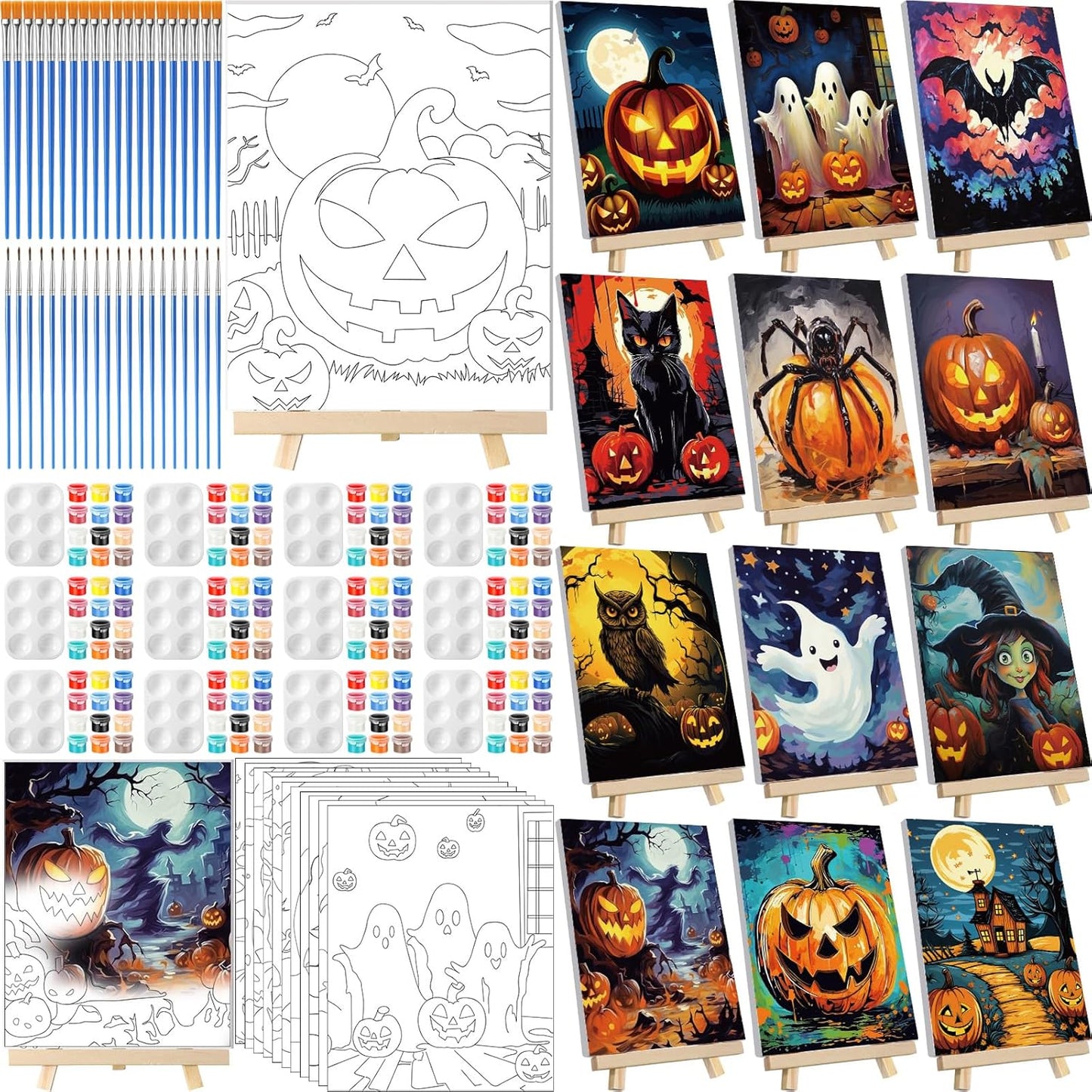 Zhanmai 12 Pack Pre Drawn Canvas for Painting Sip and Paint Kit 8" x 10" Paint Party Set Canvas Painting Pre Printed Canvases for Party Favor DIY Virtual Adult's Date Night(Halloween Pumpkin) - Crafty Corner