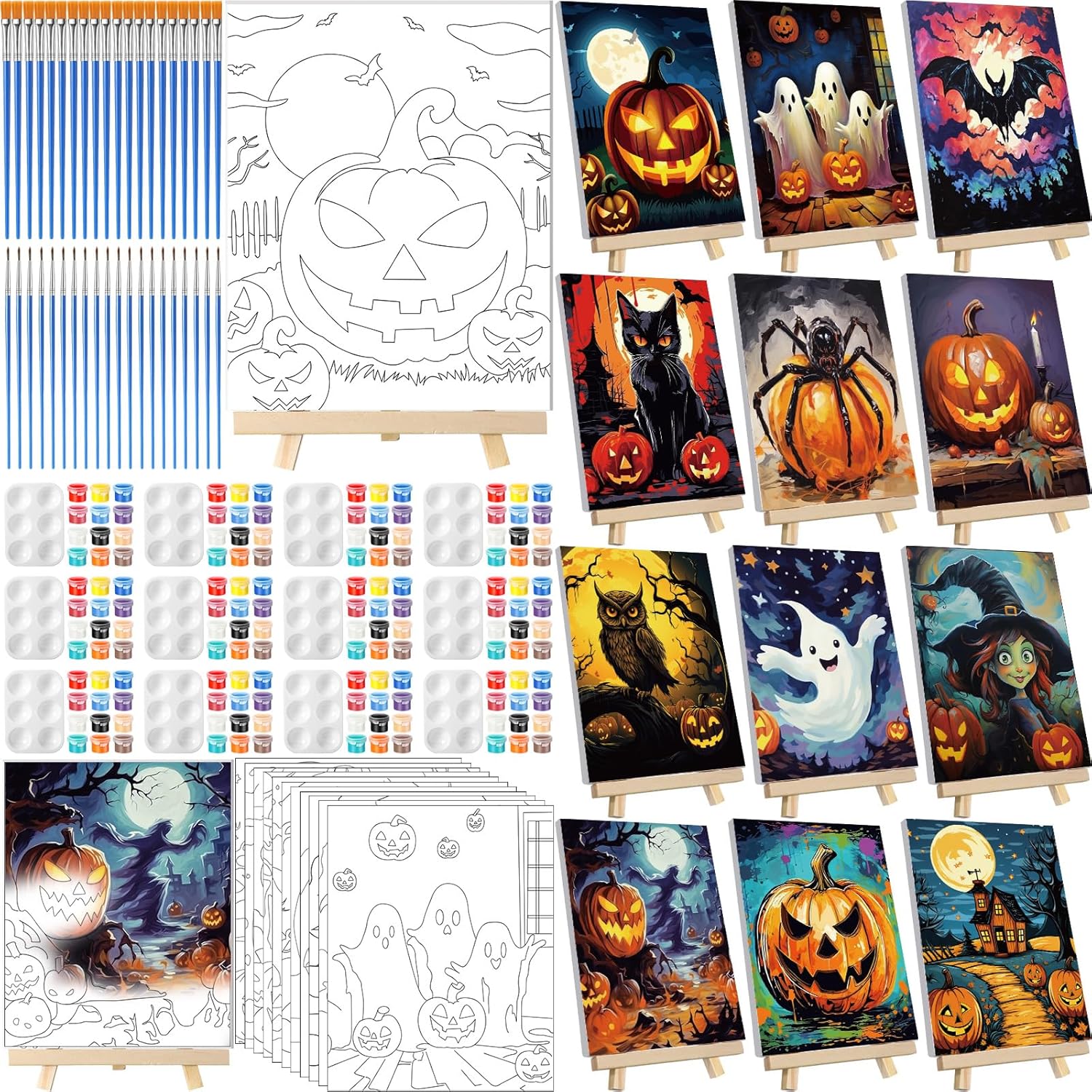 Zhanmai 12 Pack Pre Drawn Canvas for Painting Sip and Paint Kit 8" x 10" Paint Party Set Canvas Painting Pre Printed Canvases for Party Favor DIY Virtual Adult's Date Night(Halloween Pumpkin) - Crafty Corner