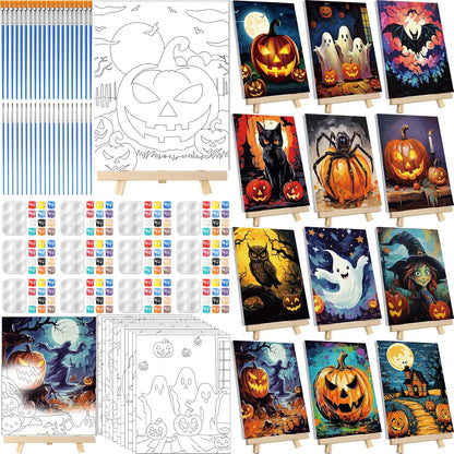 Zhanmai 12 Pack Pre Drawn Canvas for Painting Sip and Paint Kit 8" x 10" Paint Party Set Canvas Painting Pre Printed Canvases for Party Favor DIY Virtual Adult's Date Night(Halloween Pumpkin) - Crafty Corner