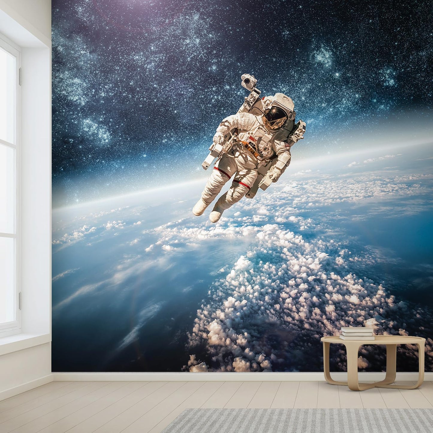 wall26 Wall Sticker/Wall Mural an Astronaut Floating About Planet Earth, Not Peel and Stick, Non-Woven Wallpaper Decorative for Bedroom, Living Room, Office - 120x144 inches