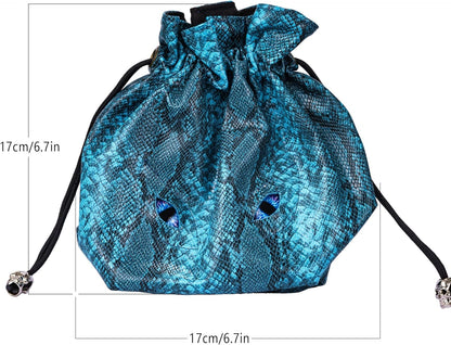 Large DND Dice Bag Leather Dice Storage Bag Blue D&D Drawstring Pouch with Pockets for RPG Table Games - Can Hold 200+ Dice