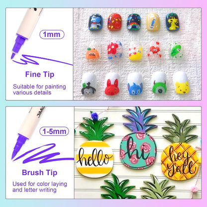 FUMILE 18 Colors Dual Tip Acrylic Paint Pens, Paint Pens paint Markers with Extra Fine Tip and Brush Tip for Wood, Rock, Glass, Ceramic, Canvas.Acrylic Markers for Halloween and Christmas.