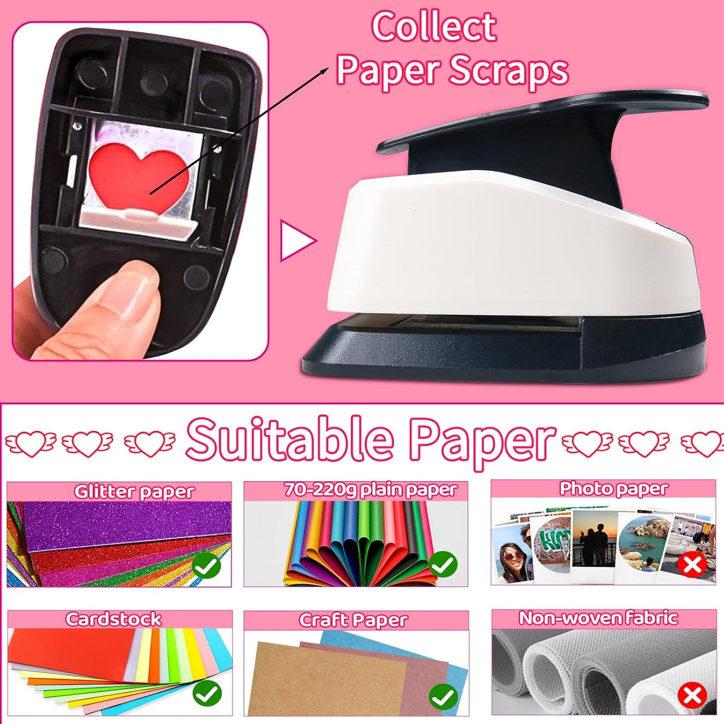 Heart Hole Puncher for Crafts, Heart Paper Cutter, Hearts Paper Punch, Hearts Shaped Puncher, Craft Punches for Card Making, 3/8 in, 5/8 in, 1 in, 1.5 in, 2 inch Scrapbooking Punch - 5 Pcs - Crafty Corner