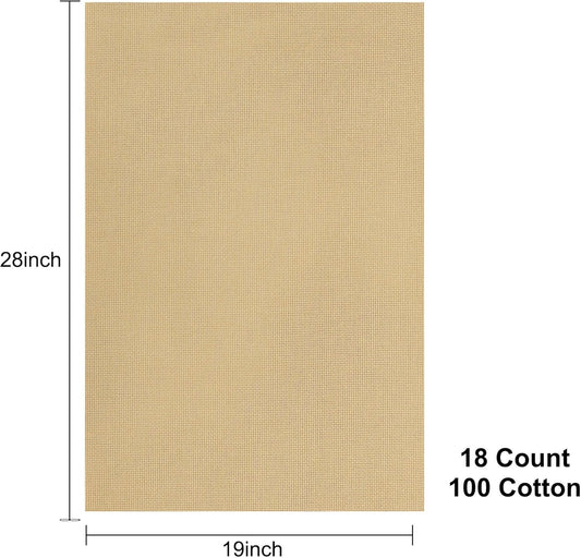 Aida Cloth 18 Count Cross Stitch Fabric,19×28inch (18CT,Khaki)