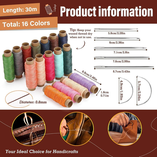 0.8 mm Leather Sewing Thread, 16 Colors 32 Yards Waxed Thread, Round Waxed Thread,Wax String for Bracelet Making, Sewing Stitching, Bookbinding, Braiding, Beading