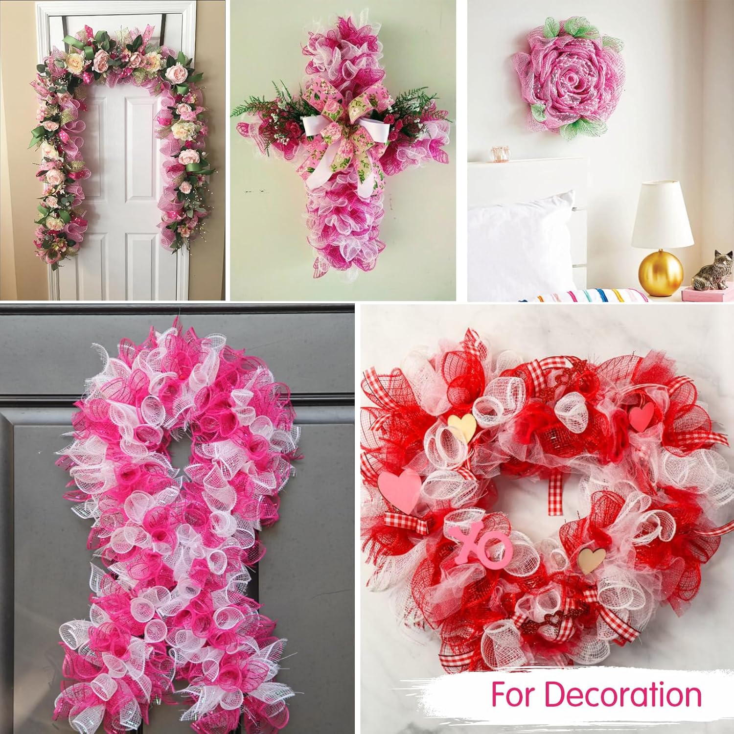 TONIFUL 2 Rolls 10 Inch Hot Pink Decorative Mesh Ribbbon Rolls for Mesh Wreath Supplies, Front Door Wreath Crafts Tree Decor Christmas Valentine's Day Decoration (10 yds/roll) - Crafty Corner