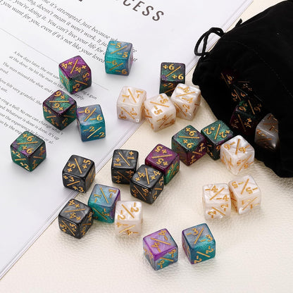 uxcell 48Pcs Magic Dice Counters, Acrylic D6 Life Token Dice Set with Pouch for Standard Cards Gaming Accessories, White, Black, Green & Purple, Blue & Purple