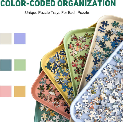 16.9" x 12" Extra-Large Puzzle Sorting Trays Stackable, 6 Pack Puzzle Sorter for Sorting 2000/3000/5000 Puzzle Pieces