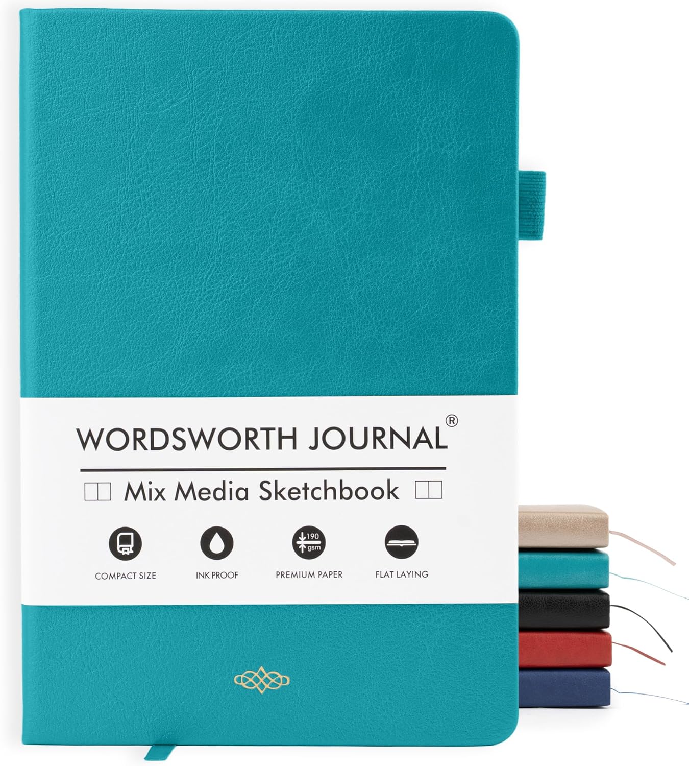Wordsworth & Black A5 Mixed Media Journal 96 Mix Pages, Hardcover Leather, 190 GSM Paper, Journaling Notebook for Work & Sketching, Journals for Women, Men - Gifts Box Included Turquoise