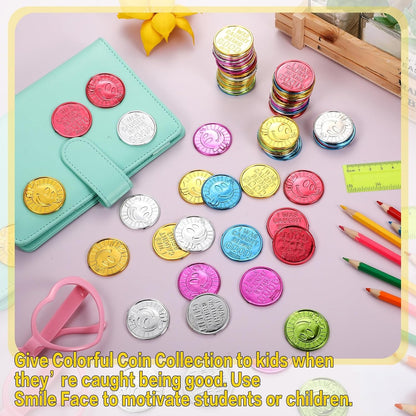 Jerify 1000 Pcs I was Caught Being Good Coins for Kids Behavior Tokens Laugh Face Plastic Reward Colored Pretend Coin Carnival Halloween Party Counting (Laugh Face)