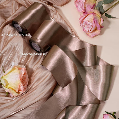 LaRibbons Brown Satin Ribbon 3 Inch 10 Yards Double Faced Luxury Mocha Silk Ribbon for Gift Wrapping Flower Bouquets Bow Christmas Wedding Party Decoration - Crafty Corner