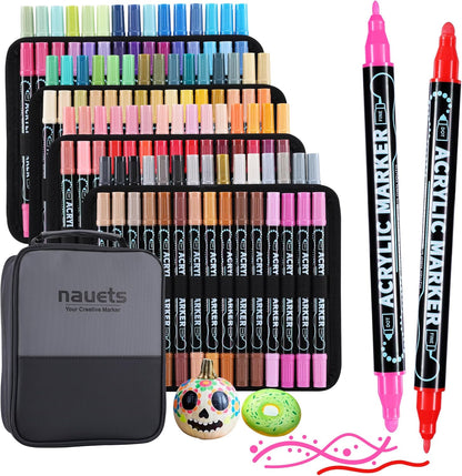 120 Colors Waterproof Dual Tip Acrylic Paint Pens, Dot & Fine Tip Premium Coloring Drawing Markers Set for Wood, Rock, Canvas, Glass, Ceramic Surfaces and DIY Crafts Making Art Supplies
