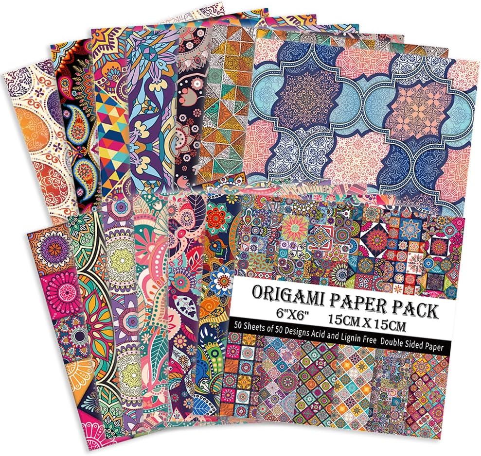 Origami Paper Kit 50 Sheets 70GSM 6 Inch Square Double Sided Color 50 Vivid Japanese Washi Chiyo Colors for Hand Crafts Origami Paper Arts Creativity.Ethnic Style - Crafty Corner