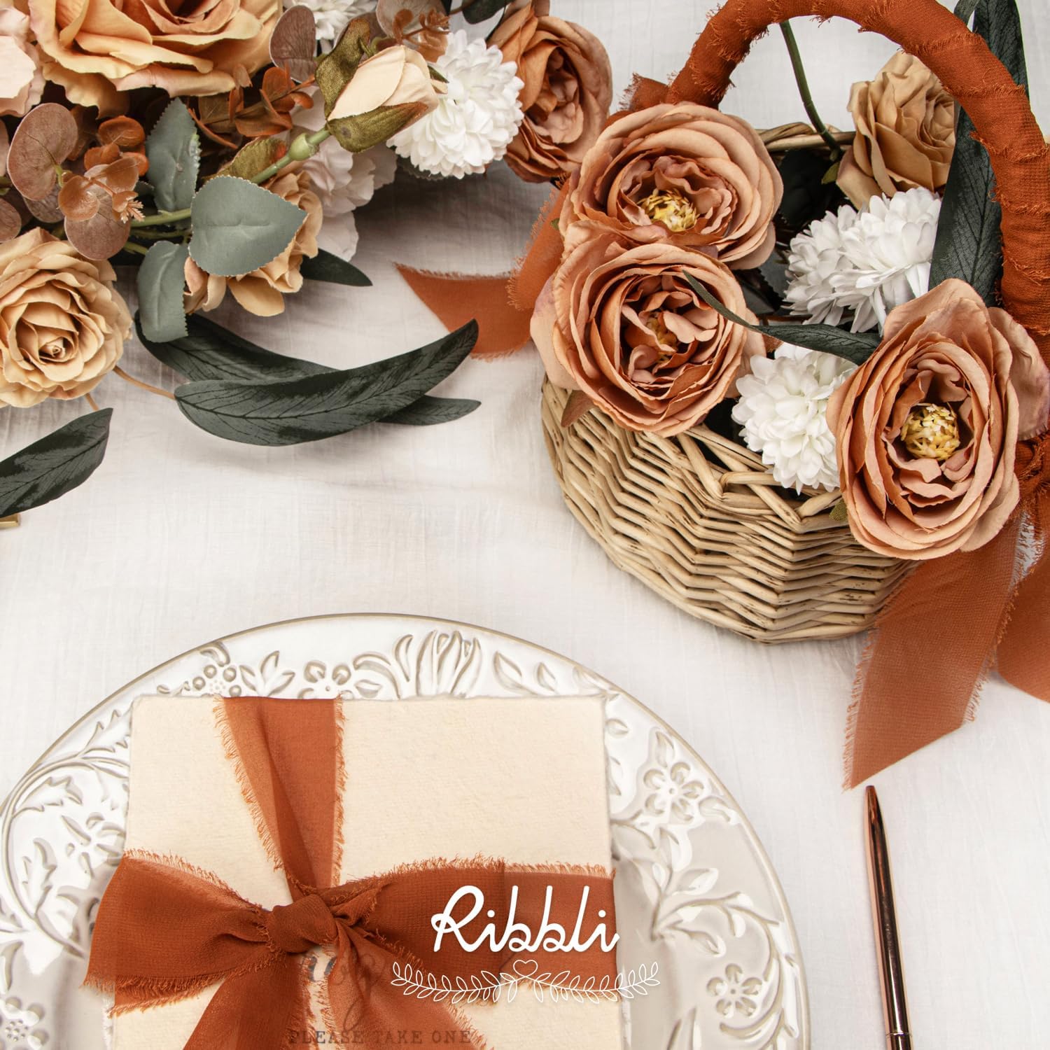 Ribbli Terracotta Chiffon Ribbon 1-1/2 inch x 20 Yard Handmade Fringe Chiffon Silk Ribbon,Black Ribbon for Wedding Invitations, Bridal Bouquets Wrapping, Flower Arrangement Decoration - Crafty Corner